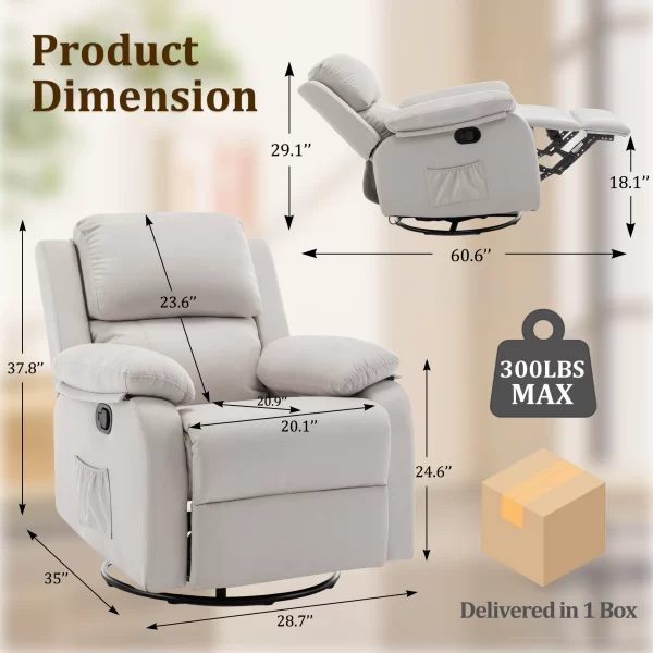 Recliner Chair, 360 Swivel Rocker Chair for Adults, Small Rocking Recliner for Small Spaces, Upholstered Fabric Glider Recliner - Image 2