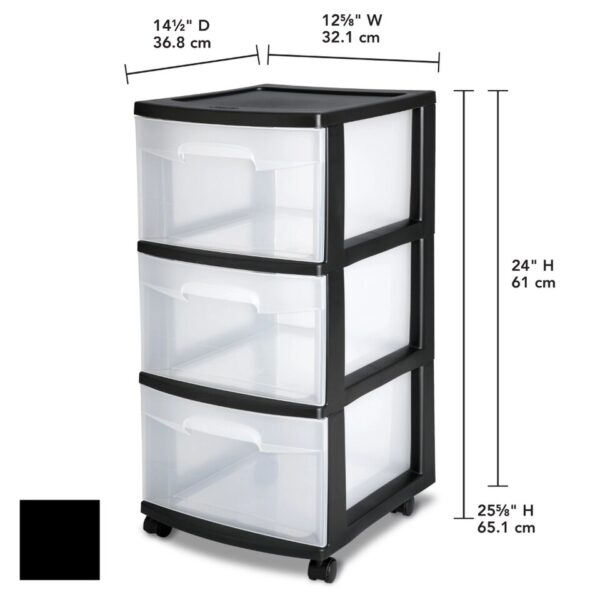 3 Drawer Cart Plastic, Black, Set of 2 Organizer Drawer  Plastic Drawer for Clothes - Image 6