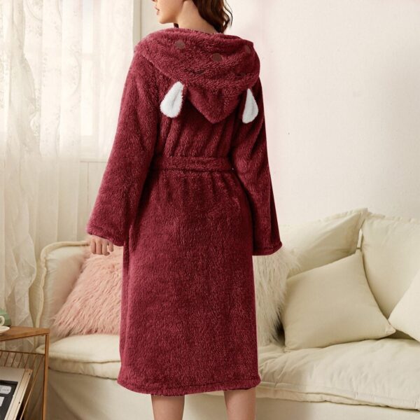 Thicken Fuzzy Robes Bathrobe Long Women Cute Ear Warm Hooded Robe Rabbit Flannel Kimono Bath Robe Dressing Gown Velvet Sleepwear - Image 8