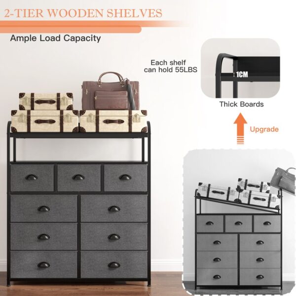 EnHomee Rustic Dressers for Bedroom 9 Drawer for Clothes Metal Frame Free Standing Home Furniture Fabric Dresser with Wood Top - Image 3