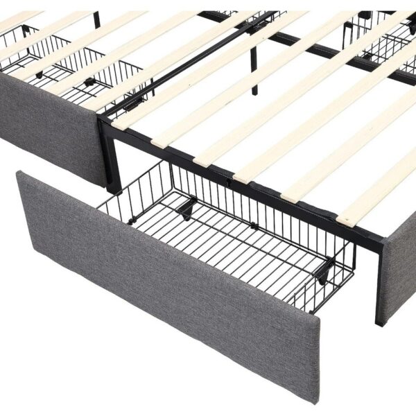 Upholstered Bed Frame Full Size with 4 Storage Drawers and Button Tufted Headboard, - Image 6