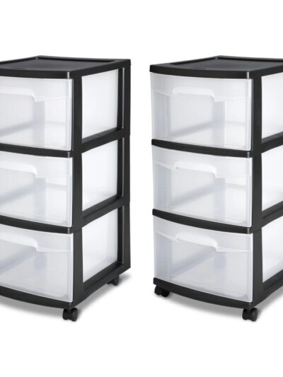 3 Drawer Cart Plastic, Black, Set of 2 Organizer Drawer  Plastic Drawer for Clothes