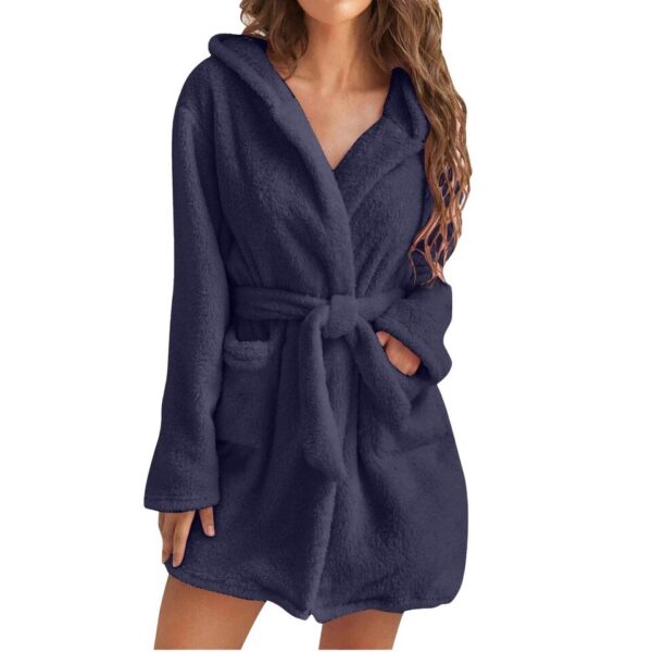 Women Winter Plush Thermal Long Bath Robe Lengthened Shawl Hooded Bathrobe Warm Kimono - Image 6