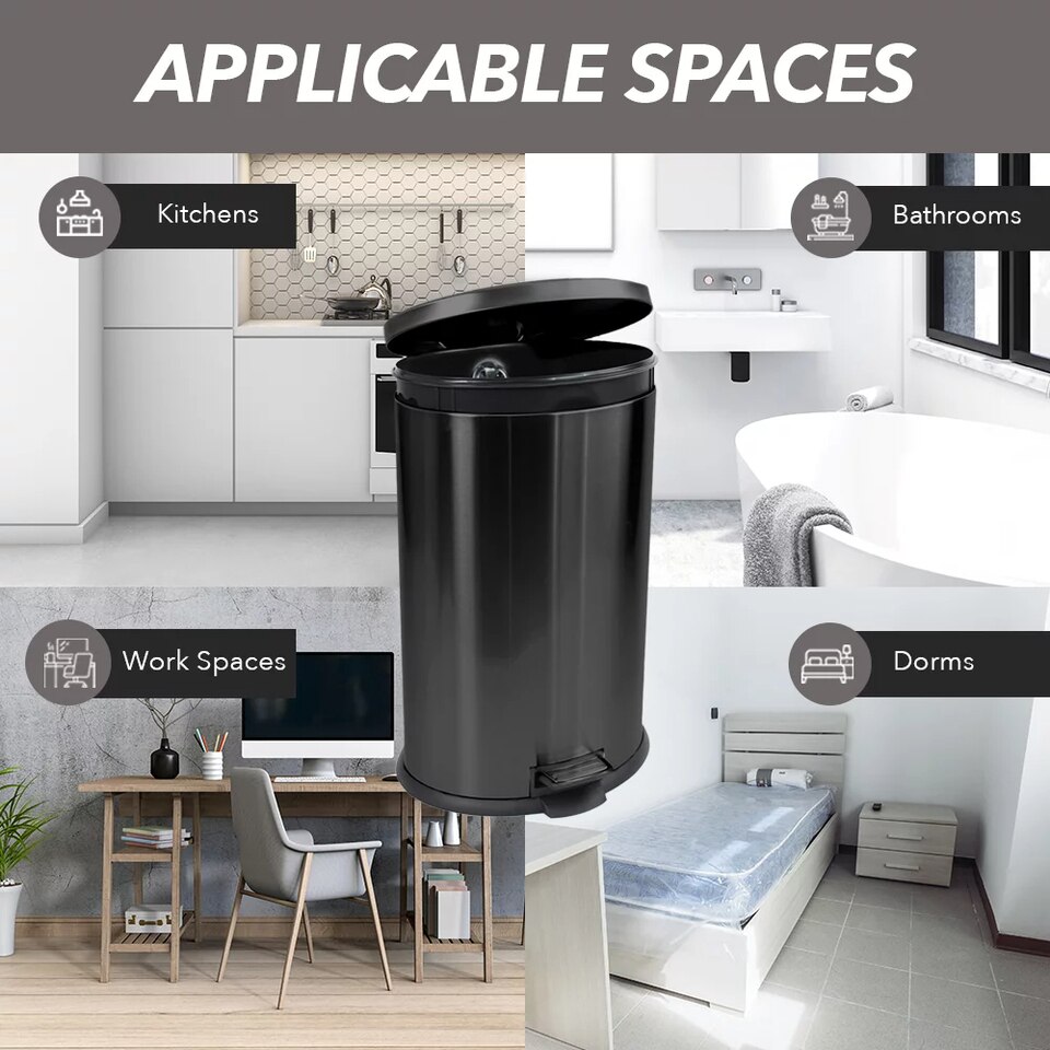 10.5 Gallon Trash Can, Black Stainless Steel Oval Kitchen Trash Can - Image 3