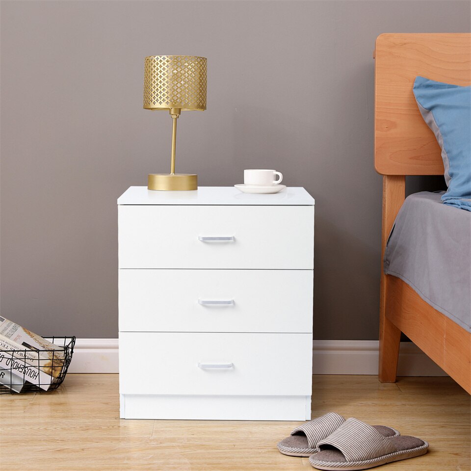 3-Drawer Dresser Pure White with Handles Storage Night Stand - Image 2