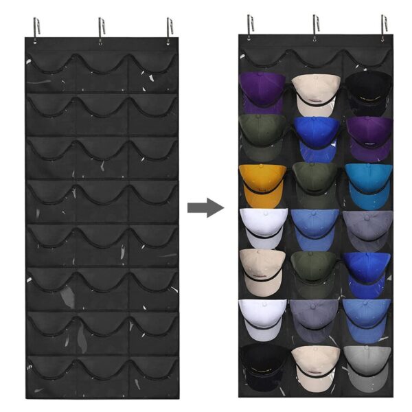 Storage Organizer Clear Pockets Protect Hat Door Hanging Holder Hanger Storage Rack for Baseball Caps - Image 2