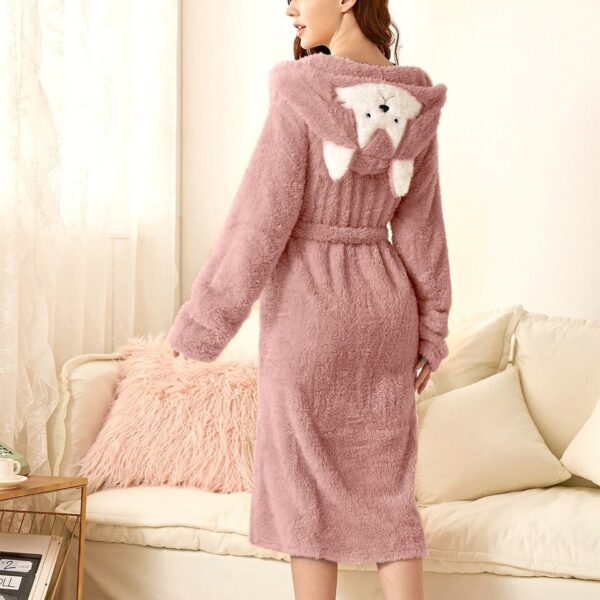 Thicken Fuzzy Robes Bathrobe Long Women Cute Ear Warm Hooded Robe Rabbit Flannel Kimono Bath Robe Dressing Gown Velvet Sleepwear - Image 10
