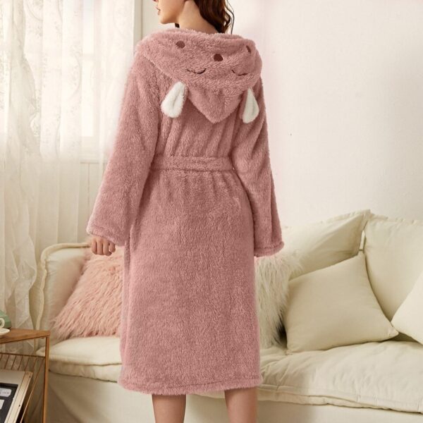 Women Robes Sleepwear Cute 3D Ear Hooded Flannel Bathrobe Soft And Warm Double Faced Velvet - Image 10