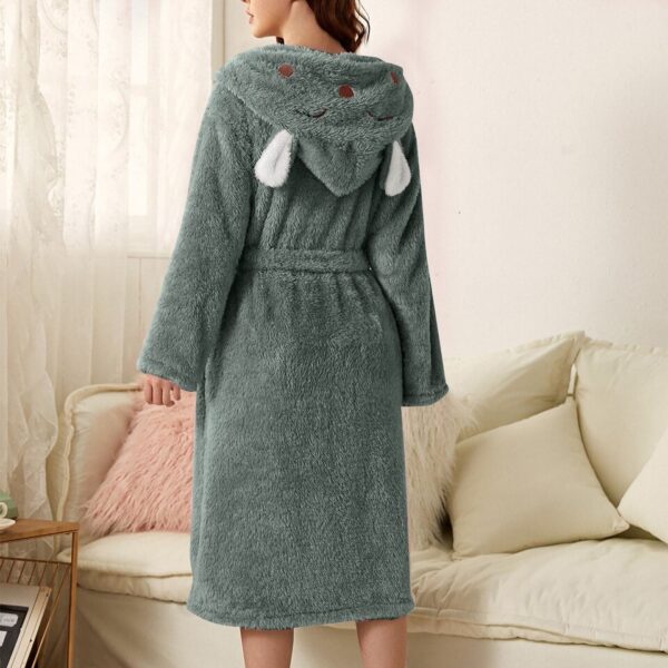 Thicken Fuzzy Robes Bathrobe Long Women Cute Ear Warm Hooded Robe Rabbit Flannel Kimono Bath Robe Dressing Gown Velvet Sleepwear - Image 4
