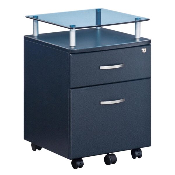 Rolling File Cabinet with Glass Top, Graphite - Image 2