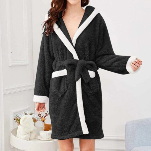Cute Rabbit Bunny 3d Ear Hooded Robes Pajama Womens Winter Flannel Bathrobe Warm Bathrobe - Image 3