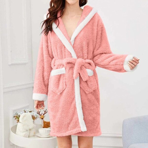 Cute Rabbit Bunny 3d Ear Hooded Robes Pajama Womens Winter Flannel Bathrobe Warm Bathrobe - Image 10
