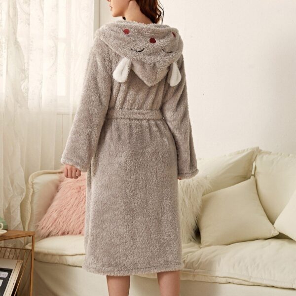 Women Robes Sleepwear Cute 3D Ear Hooded Flannel Bathrobe Soft And Warm Double Faced Velvet - Image 13
