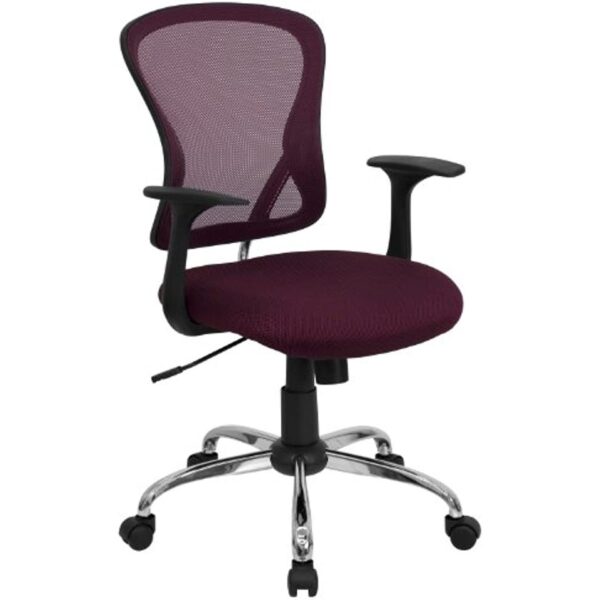 Flash Furniture Mid-Back Burgundy Mesh Swivel Task Office Chair with Chrome Base and Arms