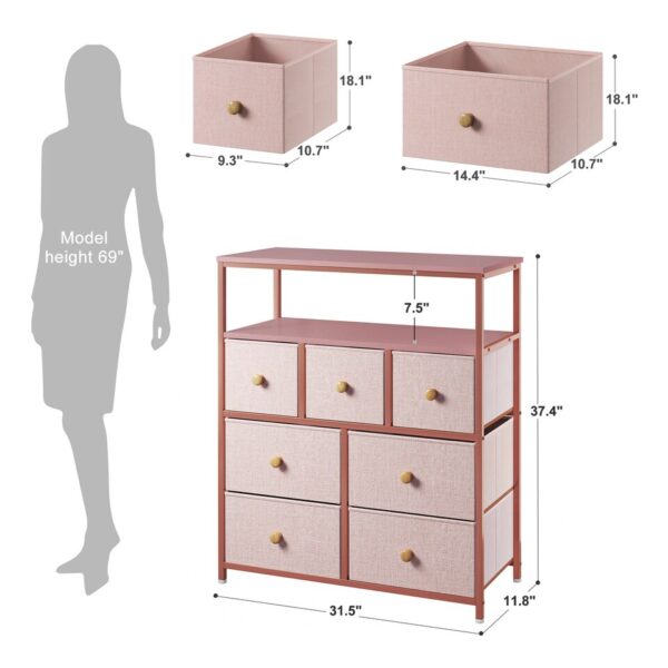 EnHomee Pink Dressers for Bedroom 7 Drawers for Clothes  wooden Shelves Anti-tipping - Image 5