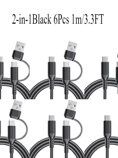 Nylon 1-meter / 3.3-foot fast-charging mobile phone data cable, 2-in-1 USB to Type-C and Type-C to Type-C, ideal for daily use