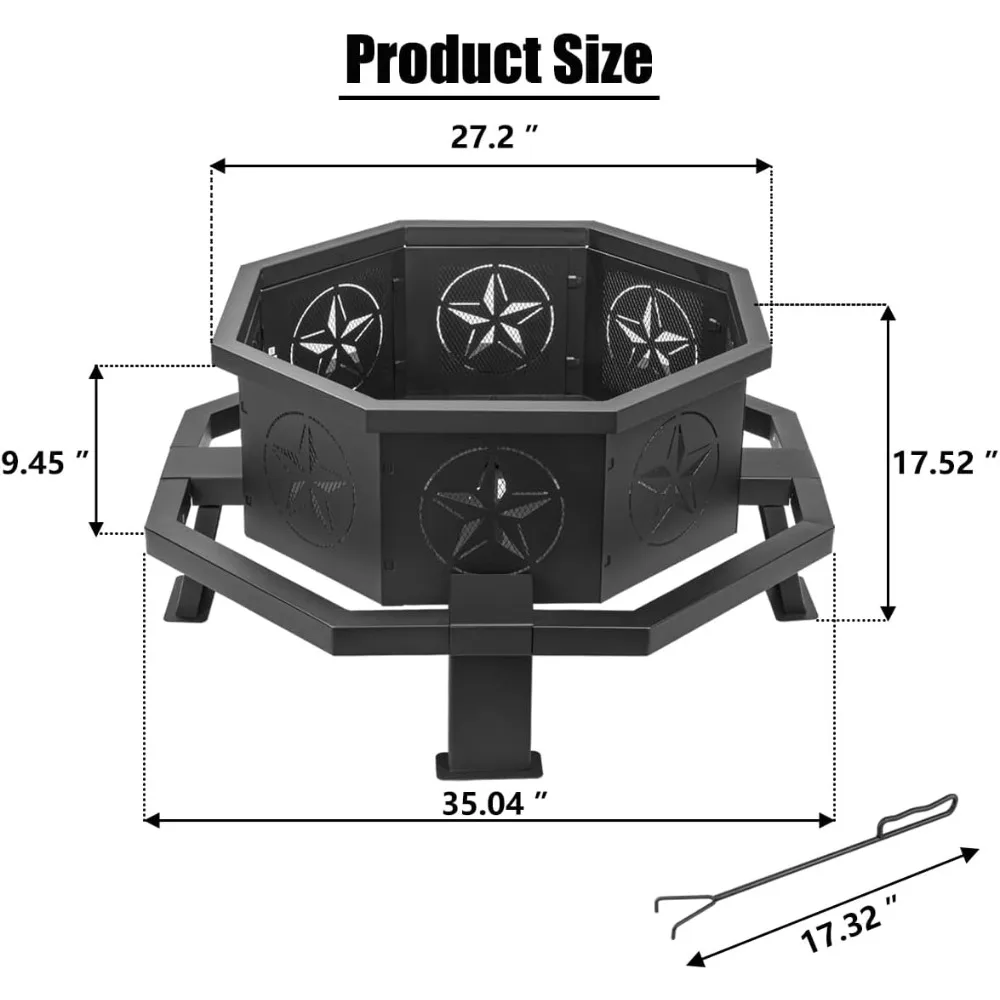 35 Inch Octagonal Wood Burning Fire Pit - Image 10