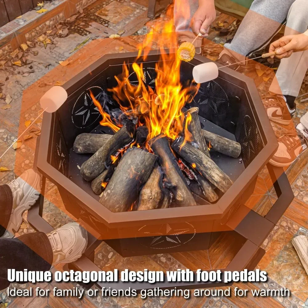 35 Inch Octagonal Wood Burning Fire Pit - Image 12